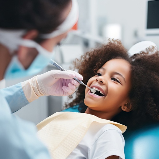 A child receiving dental crowns in Willow Park